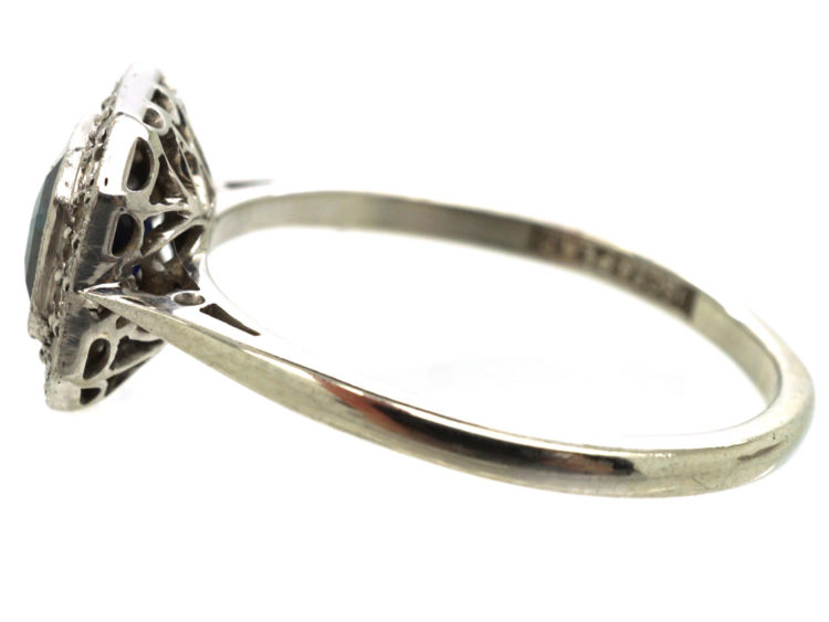Art Deco 18ct White Gold & Platinum, Sapphire & Diamond Octagonal Ring