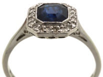 Art Deco 18ct White Gold & Platinum, Sapphire & Diamond Octagonal Ring