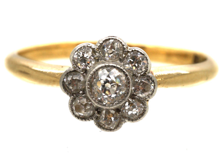 Edwardian 18ct Gold & Platinum, Diamond Daisy Cluster Ring