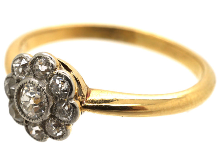 Edwardian 18ct Gold & Platinum, Diamond Daisy Cluster Ring