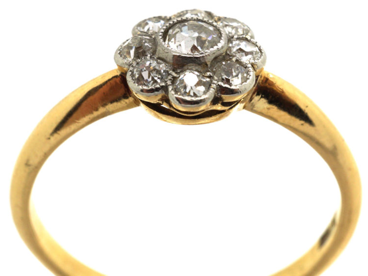 Edwardian 18ct Gold & Platinum, Diamond Daisy Cluster Ring