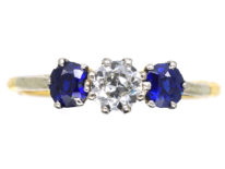 Art Deco 18ct Gold & Platinum Sapphire & Diamond Three Stone Ring