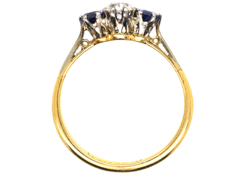 Art Deco 18ct Gold & Platinum Sapphire & Diamond Three Stone Ring