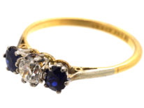 Art Deco 18ct Gold & Platinum Sapphire & Diamond Three Stone Ring