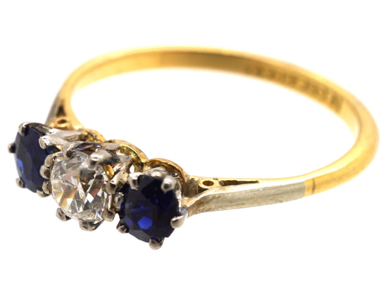 Art Deco 18ct Gold & Platinum Sapphire & Diamond Three Stone Ring