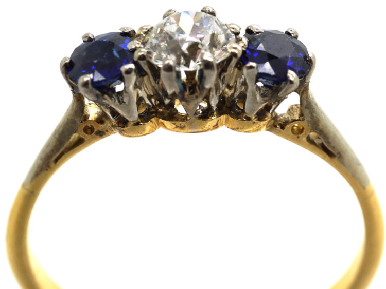 Art Deco 18ct Gold & Platinum Sapphire & Diamond Three Stone Ring
