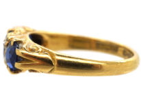 Edwardian 18ct Gold, Diamond & Sapphire Three Stone Carved Half Hoop Ring