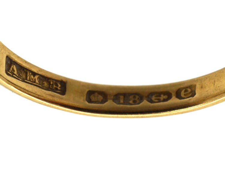 Edwardian 18ct Gold, Diamond & Sapphire Three Stone Carved Half Hoop Ring