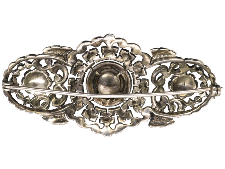 Art Deco Silver, Coral & Marcasite Brooch
