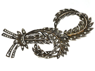 Art Deco Silver & Marcasite Double Feather Brooch
