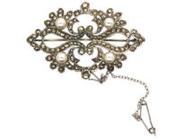 Silver, Marcasite & Faux Pearl Brooch
