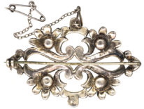 Silver, Marcasite & Faux Pearl Brooch