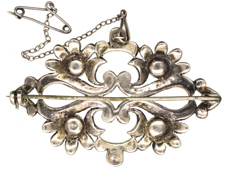 Silver, Marcasite & Faux Pearl Brooch