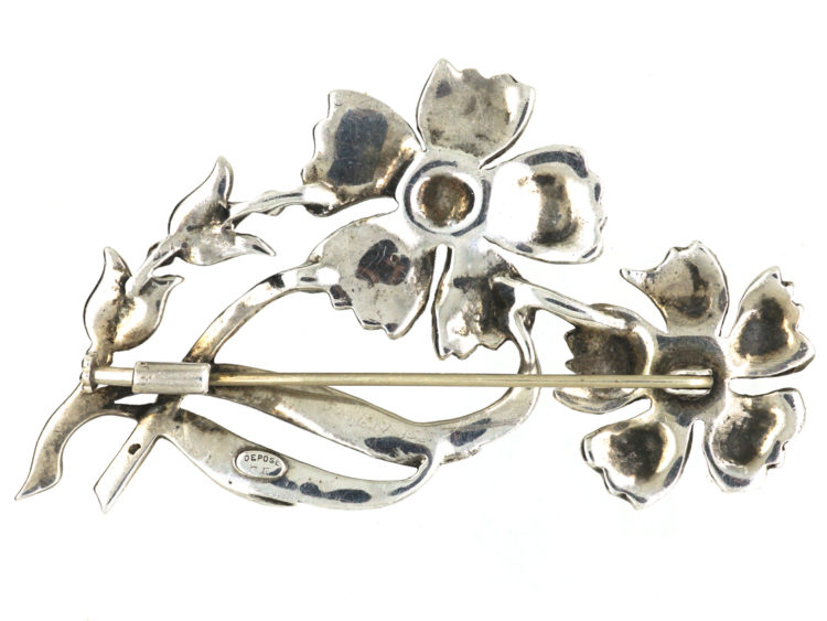 French Silver & Marcasite Flowers Brooch