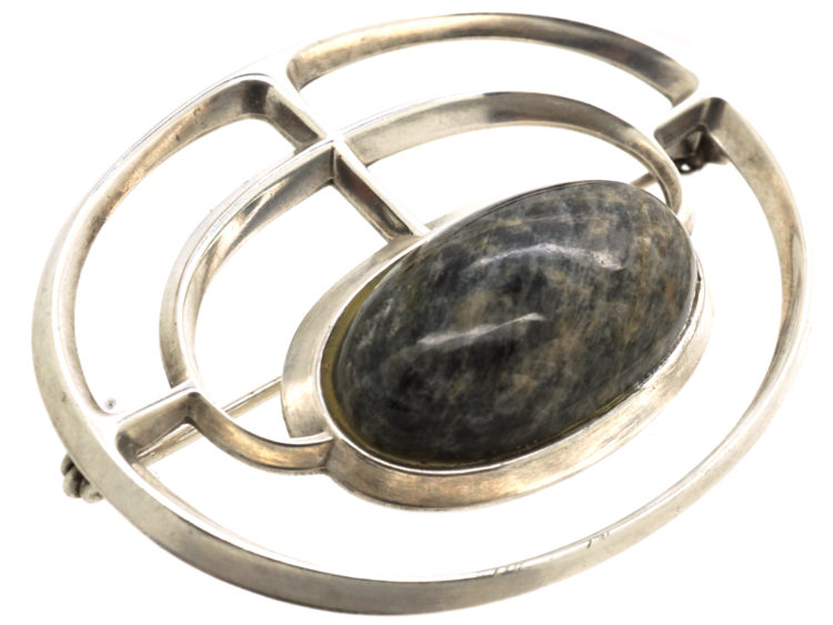 Silver & Granite Modernist Brooch by David Andersen