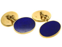18ct Gold & Lapis Lazuli Oval Cufflinks by Cropp & Farr