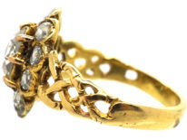 Victorian 18ct Gold & Rose Diamond Oval Cluster Ring with Pierced Shoulders