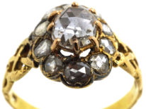 Victorian 18ct Gold & Rose Diamond Oval Cluster Ring with Pierced Shoulders