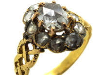 Victorian 18ct Gold & Rose Diamond Oval Cluster Ring with Pierced Shoulders