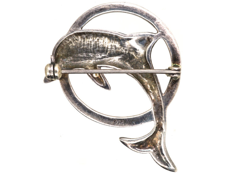 Silver & Marcasite Dolphin Jumping Through Hoop Brooch