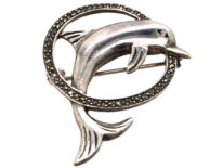Silver & Marcasite Dolphin Jumping Through Hoop Brooch