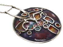 Silver & Enamel Pendant on Silver Chain by Norman Grant