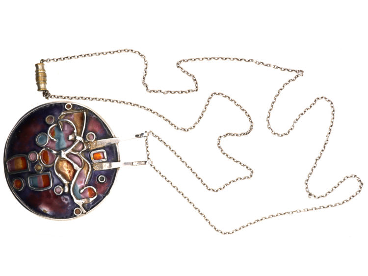 Silver & Enamel Pendant on Silver Chain by Norman Grant