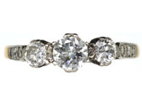 18ct Gold & Platinum, Three Stone Diamond Ring with Diamond Set Shoulders