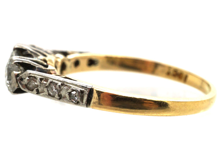 18ct Gold & Platinum, Three Stone Diamond Ring with Diamond Set Shoulders