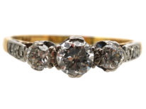 18ct Gold & Platinum, Three Stone Diamond Ring with Diamond Set Shoulders