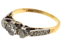 18ct Gold & Platinum, Three Stone Diamond Ring with Diamond Set Shoulders