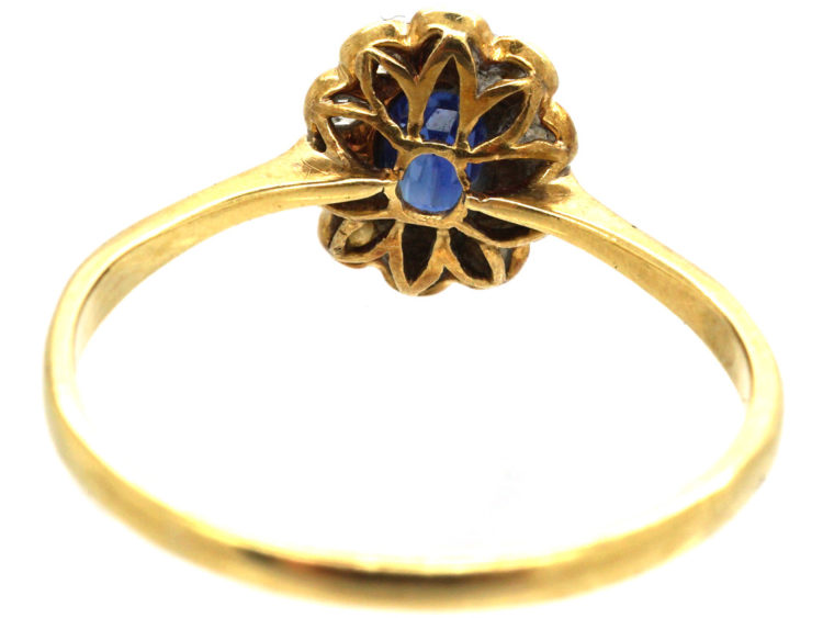 Edwardian 18ct Gold & Platinum, Sapphire & Diamond Oval Cluster Ring
