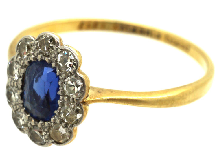 Edwardian 18ct Gold & Platinum, Sapphire & Diamond Oval Cluster Ring