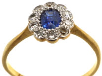 Edwardian 18ct Gold & Platinum, Sapphire & Diamond Oval Cluster Ring