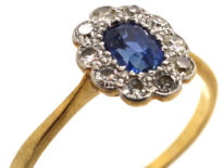 Edwardian 18ct Gold & Platinum, Sapphire & Diamond Oval Cluster Ring