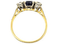 18ct Gold Sapphire & Diamond Three Stone Ring with Diamond Set Shoulders