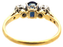 18ct Gold Sapphire & Diamond Three Stone Ring with Diamond Set Shoulders