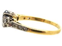 18ct Gold Sapphire & Diamond Three Stone Ring with Diamond Set Shoulders