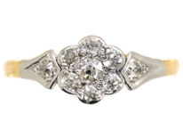 Edwardian 18ct Gold & Platinum, Diamond Cluster Ring with Diamond Set Shoulders