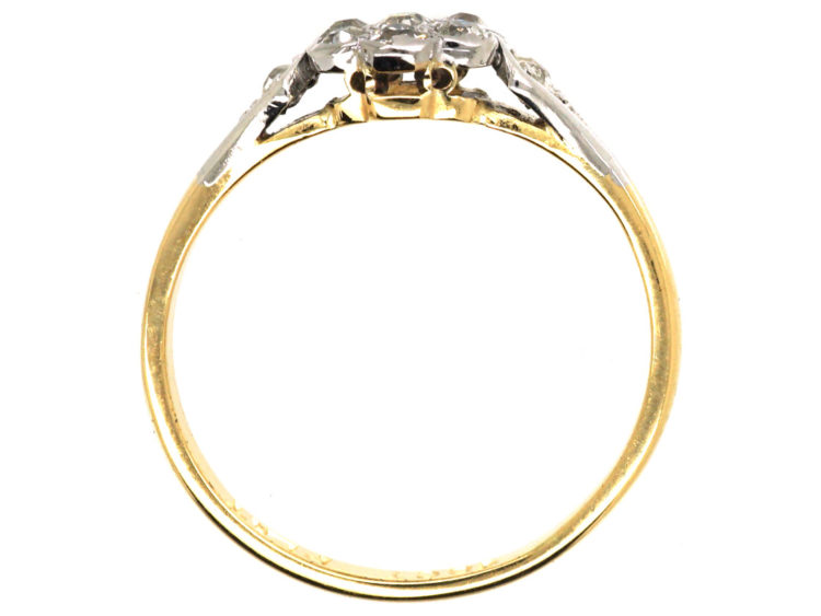 Edwardian 18ct Gold & Platinum, Diamond Cluster Ring with Diamond Set Shoulders