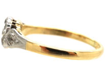 Edwardian 18ct Gold & Platinum, Diamond Cluster Ring with Diamond Set Shoulders