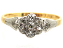 Edwardian 18ct Gold & Platinum, Diamond Cluster Ring with Diamond Set Shoulders