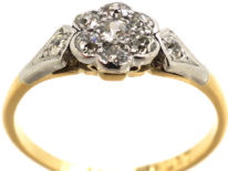 Edwardian 18ct Gold & Platinum, Diamond Cluster Ring with Diamond Set Shoulders