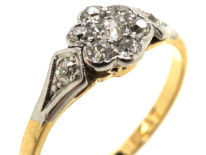 Edwardian 18ct Gold & Platinum, Diamond Cluster Ring with Diamond Set Shoulders