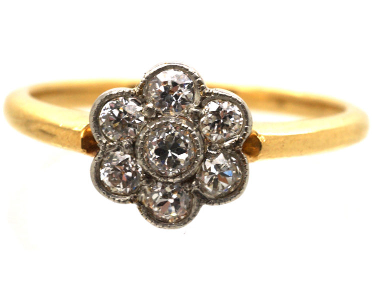 Edwardian 18ct Gold & Platinum, Diamond Cluster Ring