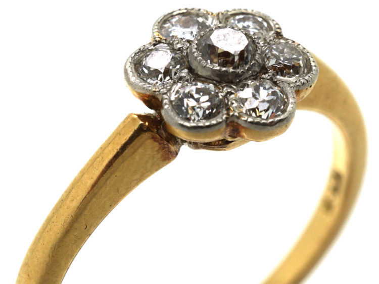 Edwardian 18ct Gold & Platinum, Diamond Cluster Ring