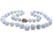 Lavender Jade Bead Necklace With 18ct White Gold & Diamond Clasp