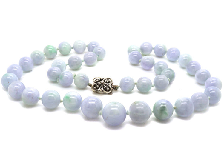 Lavender Jade Bead Necklace With 18ct White Gold & Diamond Clasp