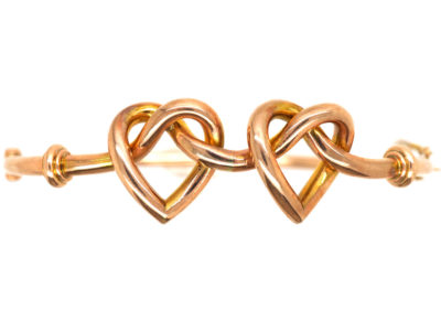 Edwardian 9ct Gold Double Heart Bangle