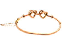 Edwardian 9ct Gold Double Heart Bangle